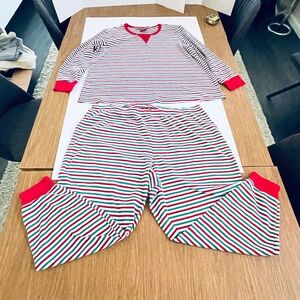 Family Pajamas Red and Green Striped woman’s or men’s Pajama Set 3X